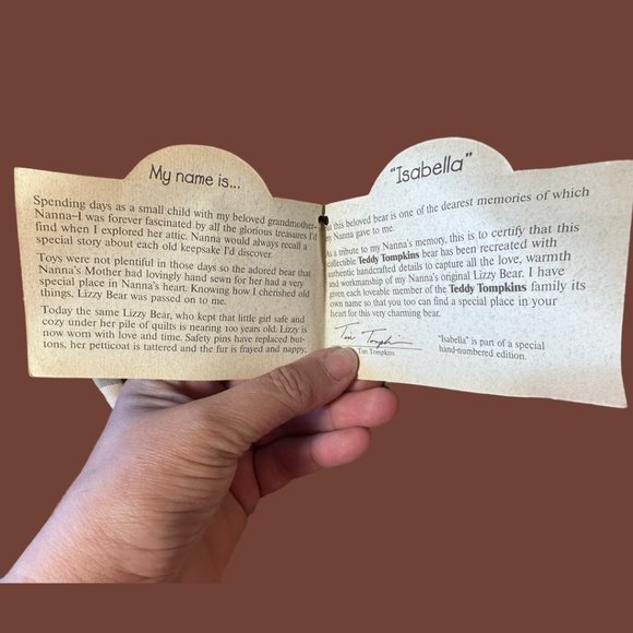 ENESCO - 1996 TEDDY TOMPKINS COLLECTIBLE BEARS - 22" ISABELLA - Picture 12 of 16